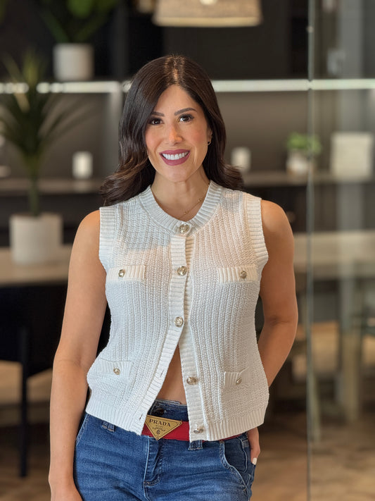 Glenda White Knitted Vest Top