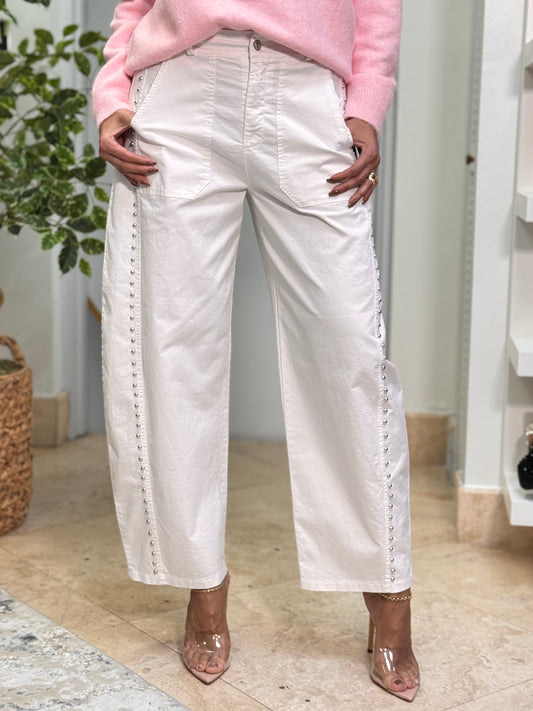 Italian White/Silver Remaches Jogger Pants