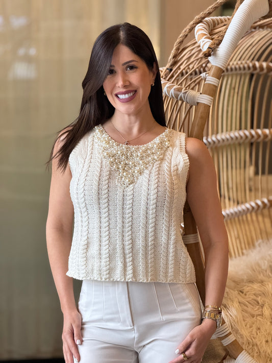 Angelica Pearls Crochet Top