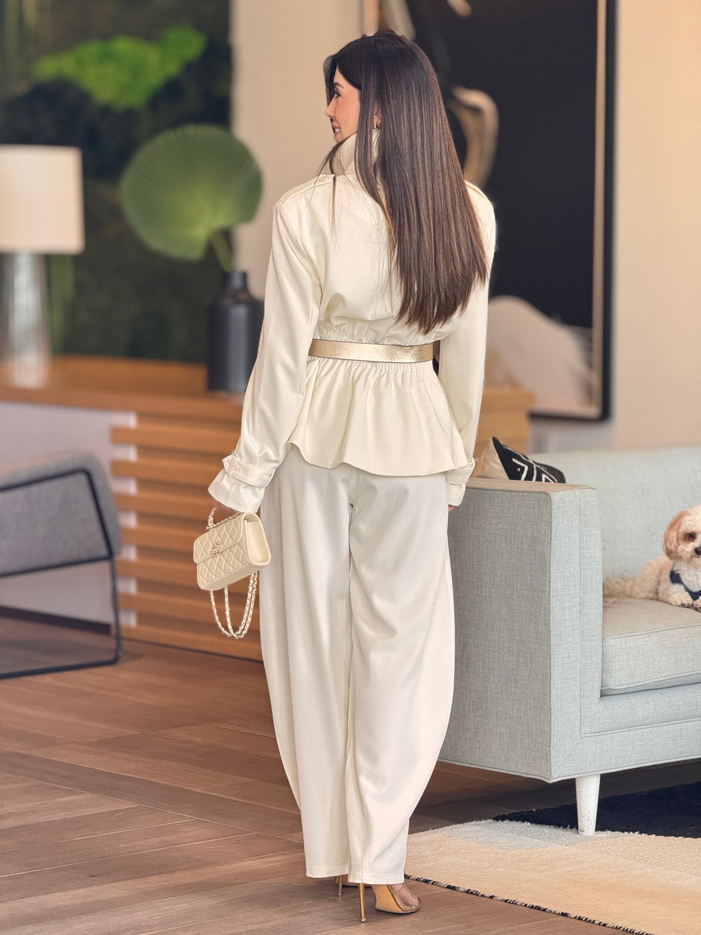 Voguish Beige Jacket Peplum Set