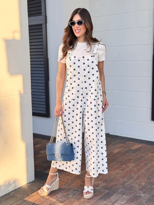 Italy White/Navy Overall Jumpsuit