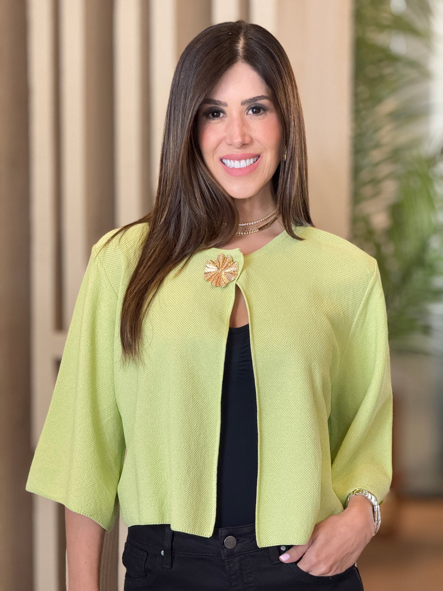 Gaia Green Knit Flower Cover Up Top