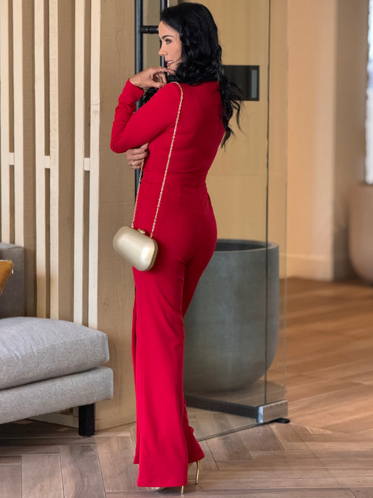 Valentine Red Long Sleeve Jumpsuit