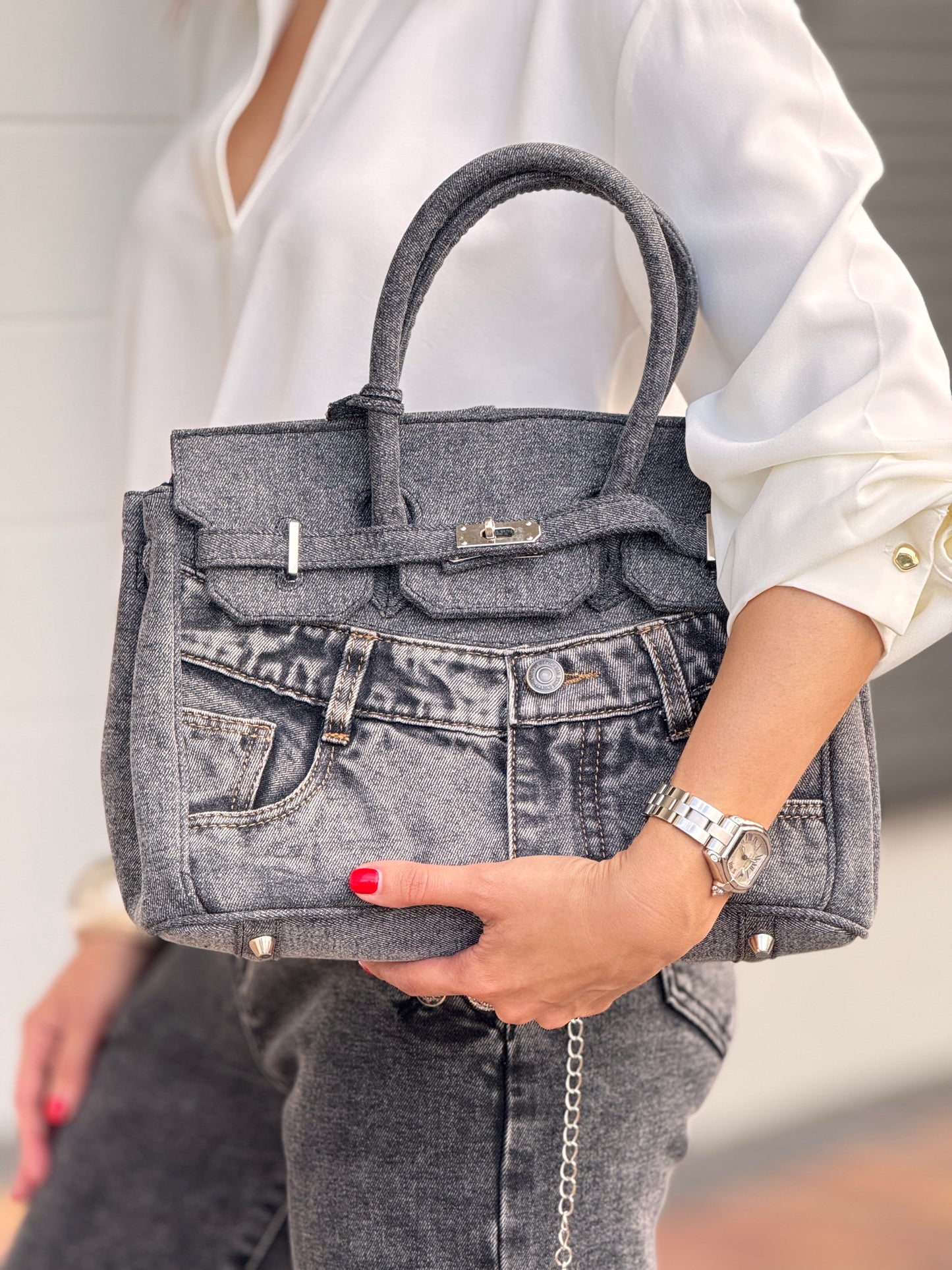 Hermie Gray Denim Bag