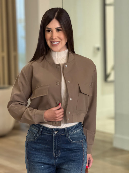 The Bomber Beige Jacket Top