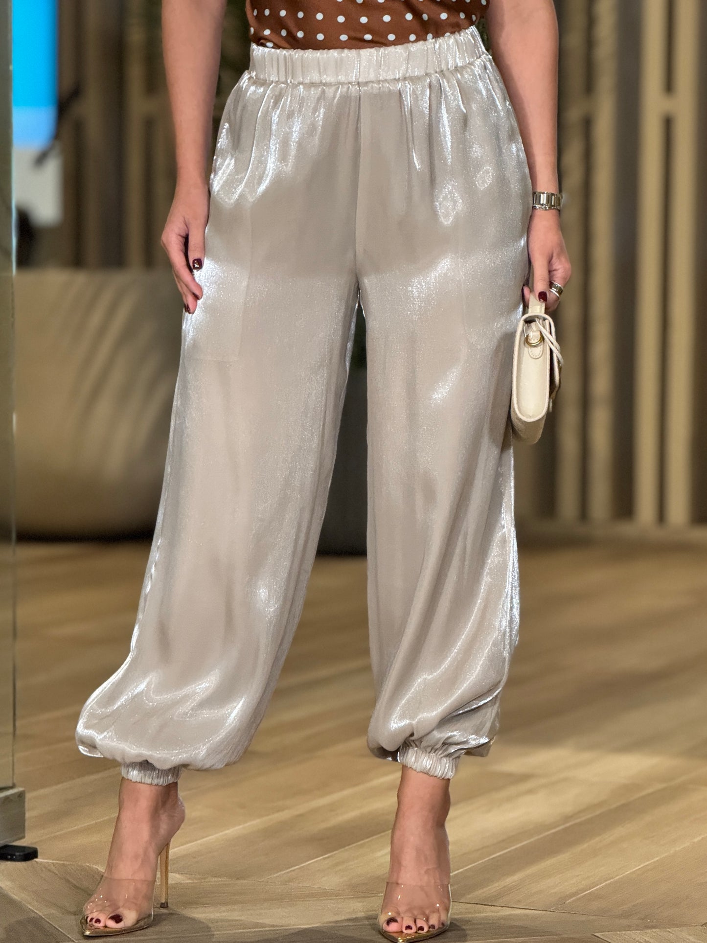 Malena Beige Sparkly Pants