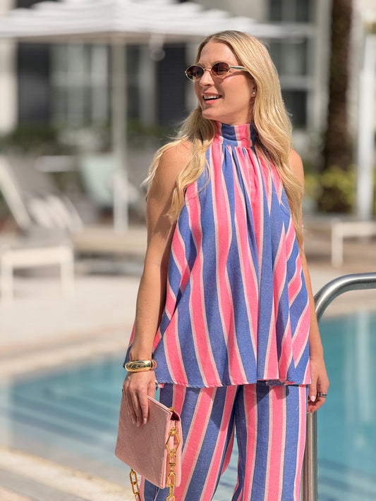 Italy Pink/Blue Neon Linen Lines Set