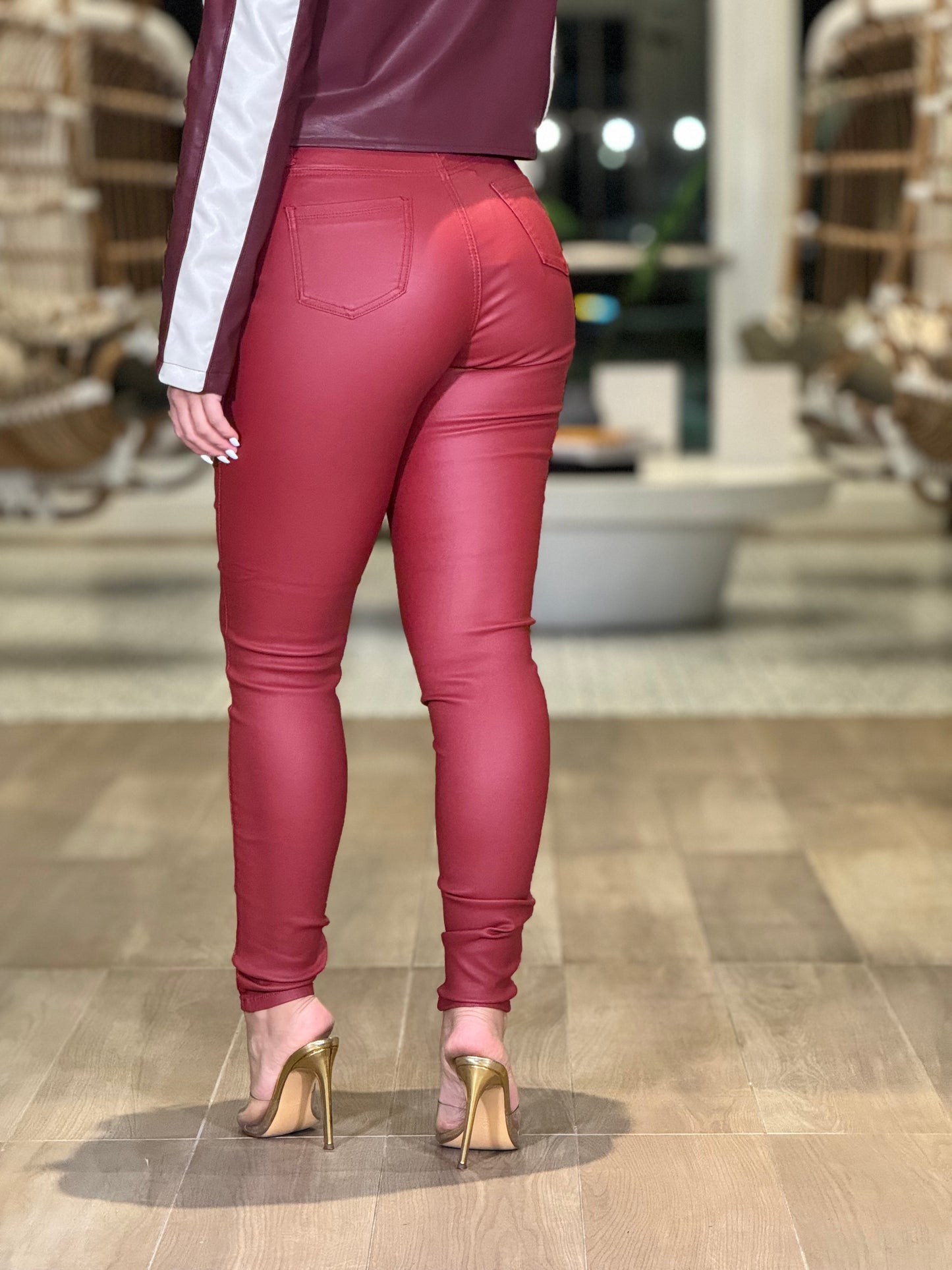 Caoba Burgundy Skinny Leather Jeans