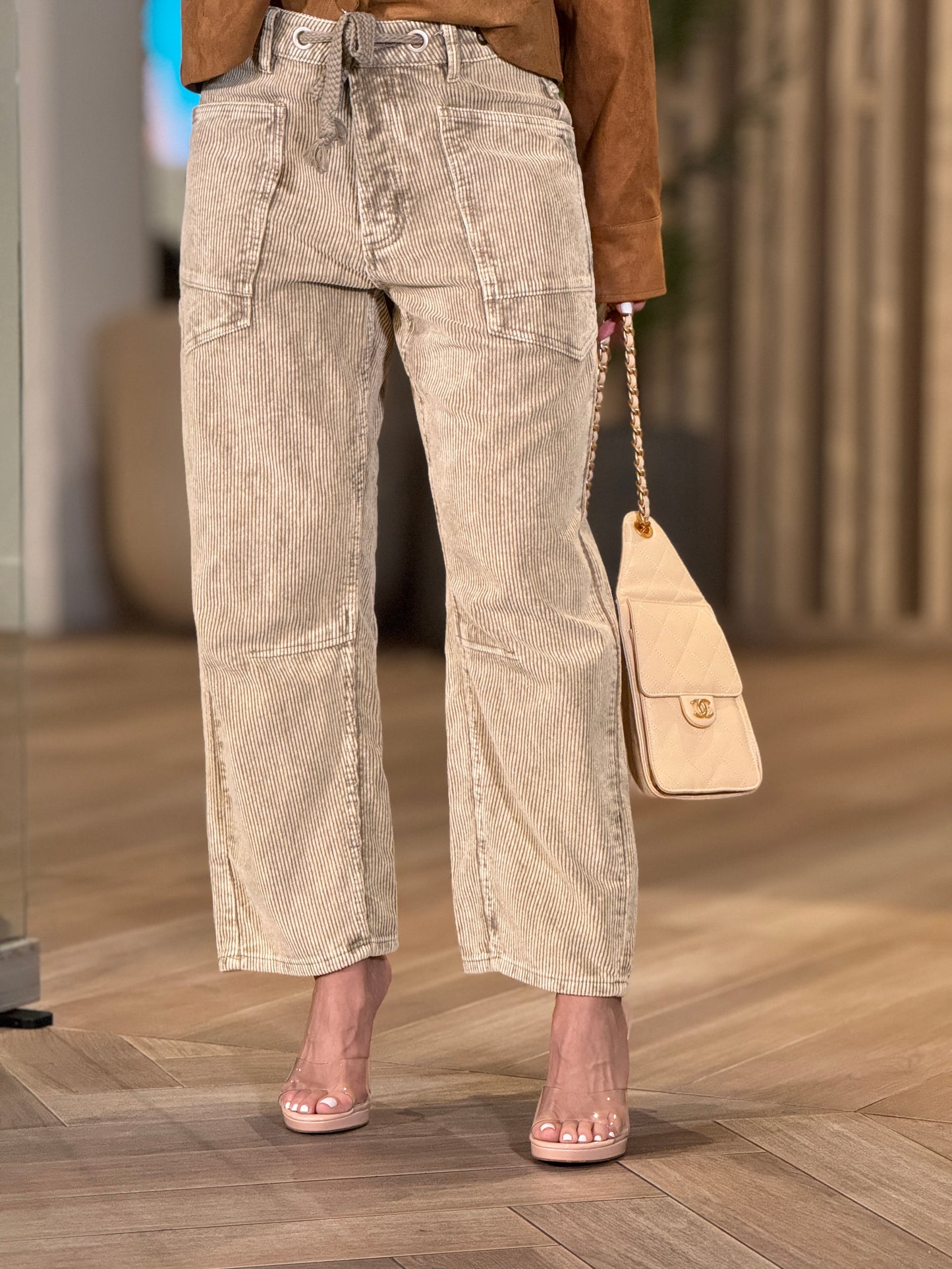 Amber Beige Suede Barrel Pants