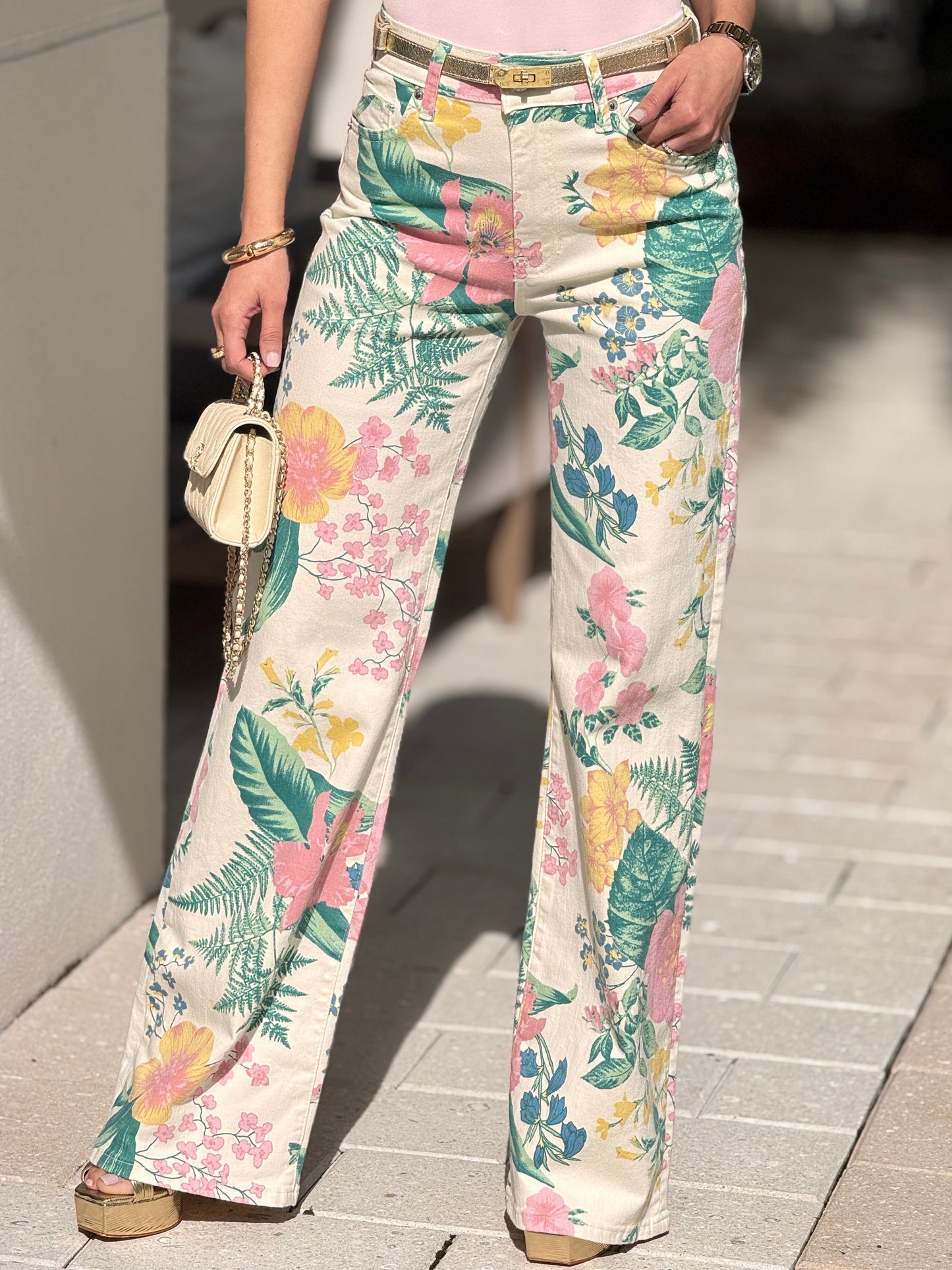 Vibrant Spring Floral Print Jeans