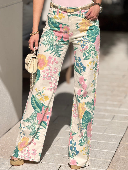 Vibrant Spring Floral Print Jeans