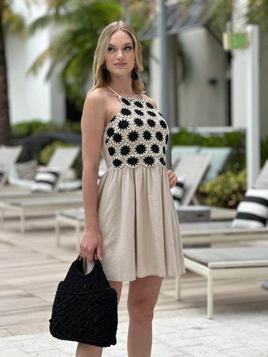 Madison Black/Beige Crochet Dress