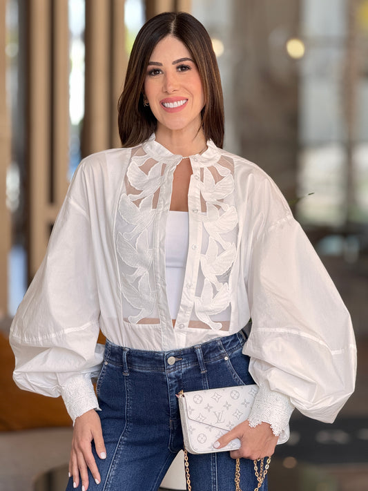 Nadia White Organza Shirt Top