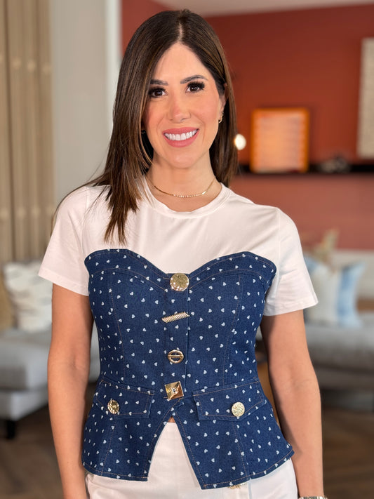 Pastel White/Denim Little Hearts T-Shirt