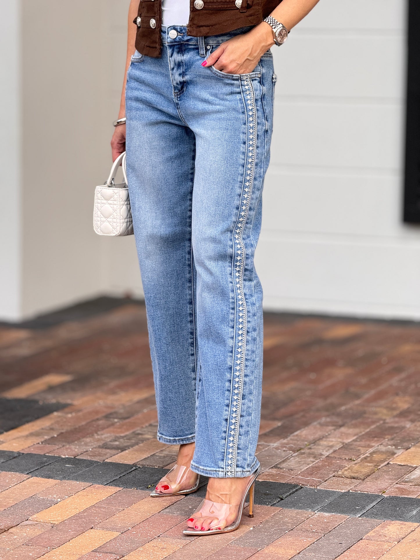 Risen Denim Side Embroidery Jeans