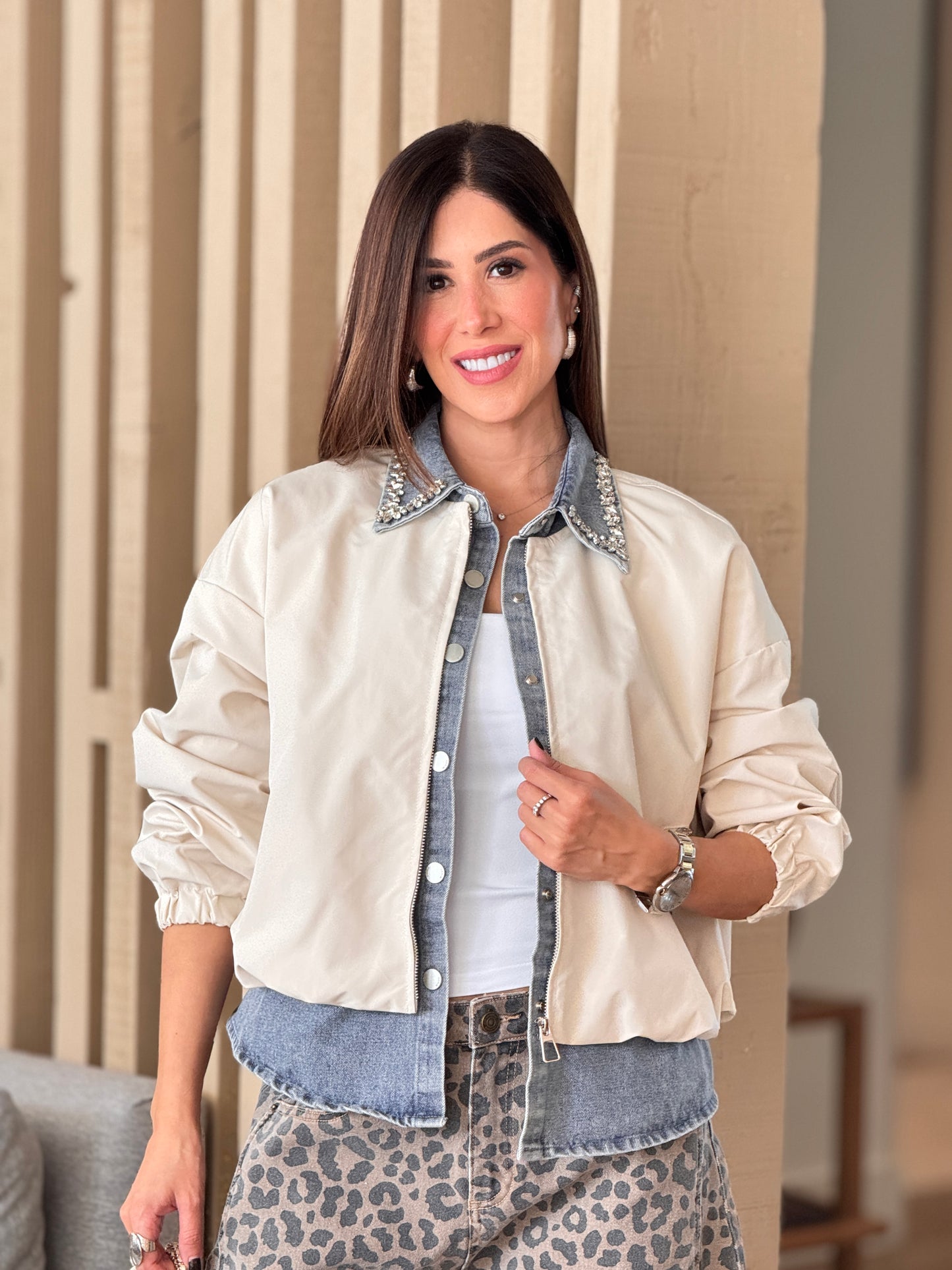 Pastel Denim/Ivory Rhinestone Jacket Top