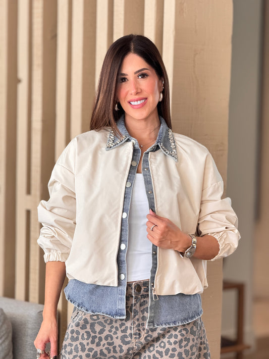 Pastel Denim/Ivory Rhinestone Jacket Top
