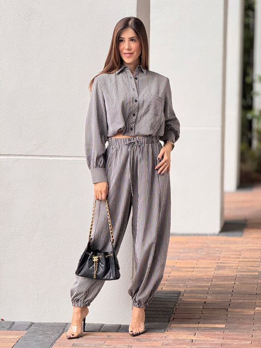 Gaia Black Gingham Print Set