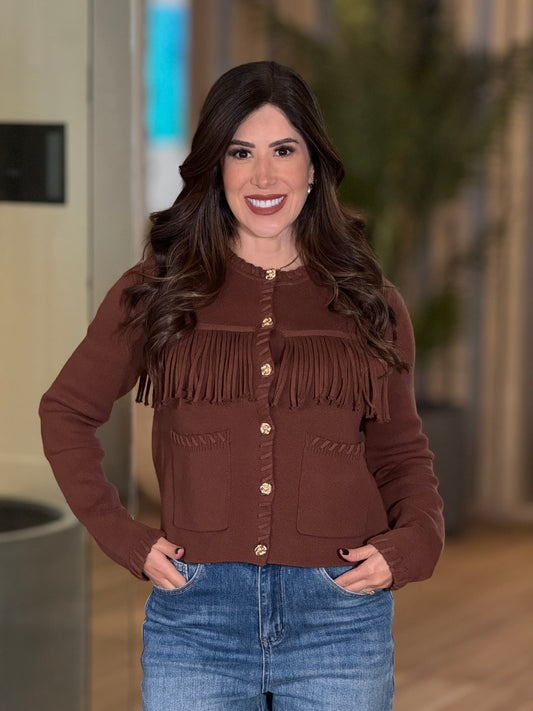 Rivera Brown Fringe Jacket Top