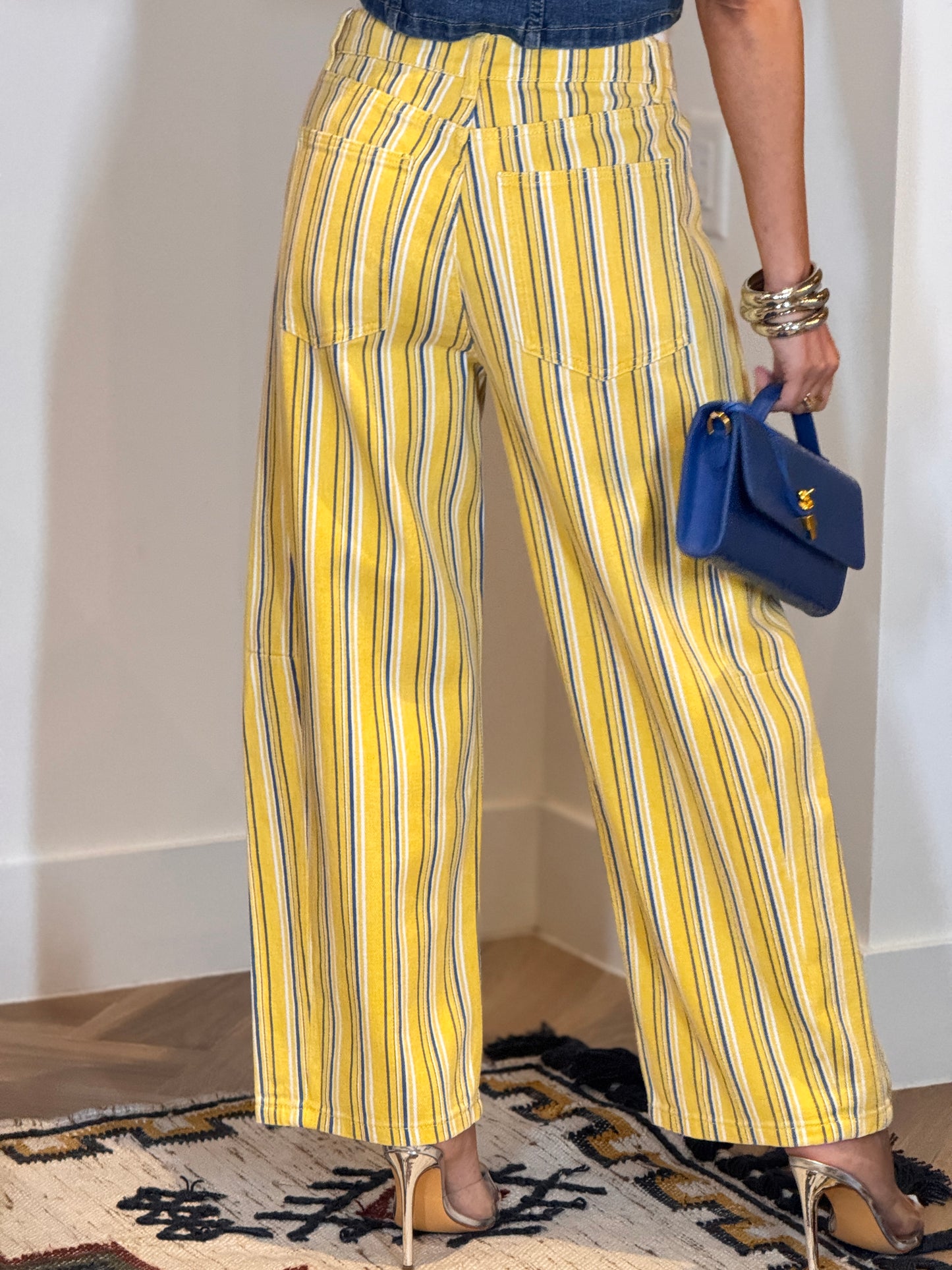 Amber Yellow Blue Lines Barrel Jeans