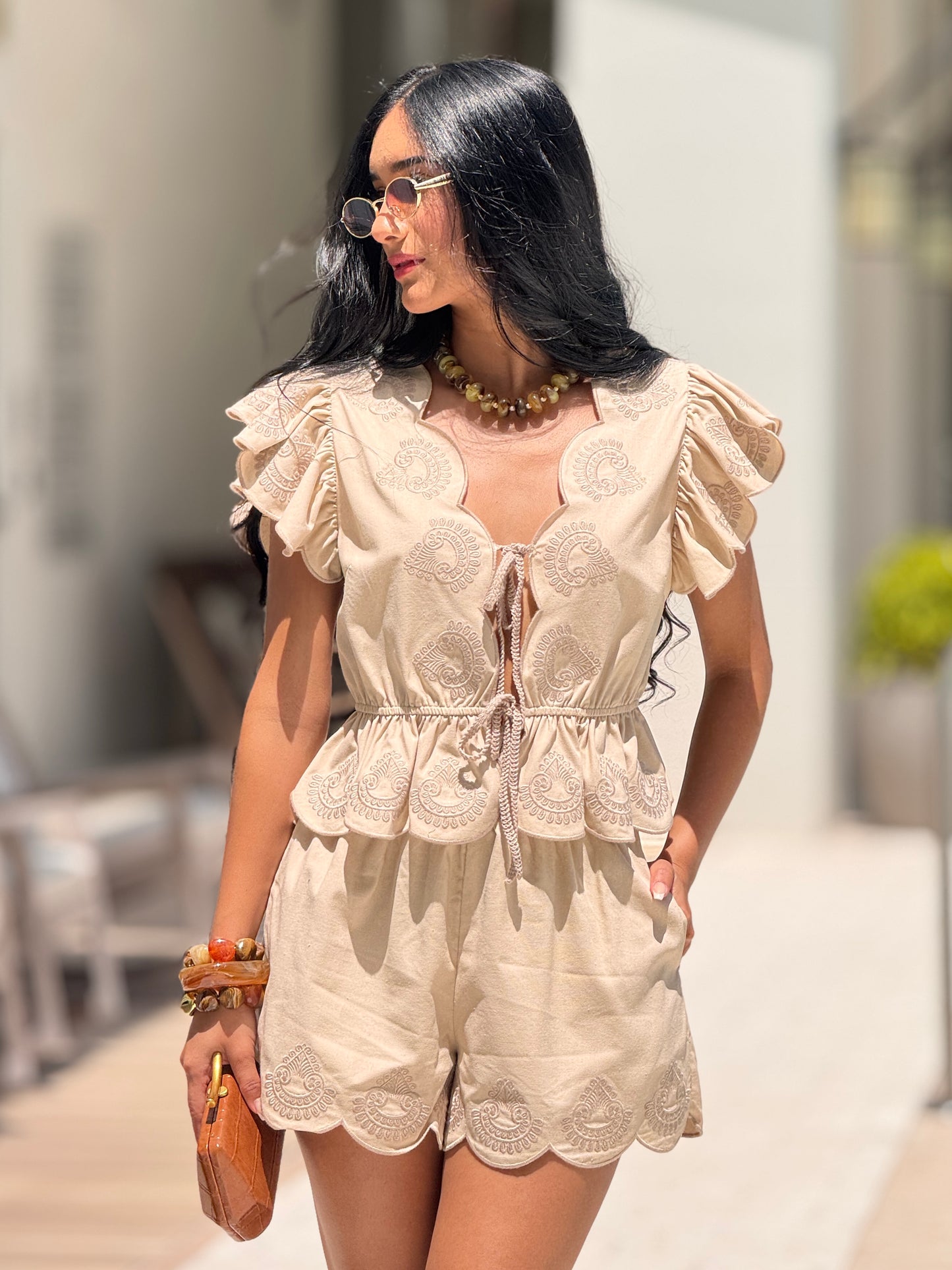 Amable Beige Cutouts Short Set