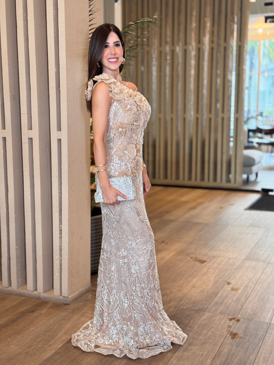 Cher Nude 3D Rhinestone Dress Gala