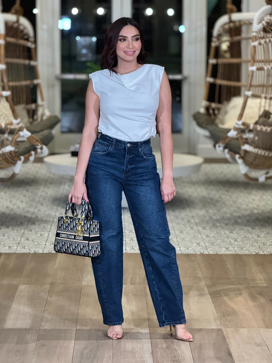 Vibrant Dark Wash Barrel Jeans