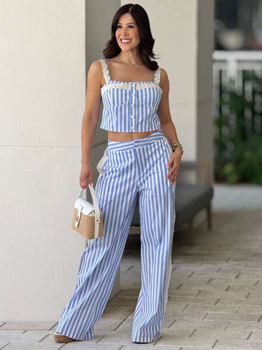 Martina Blue Lines Corset Set