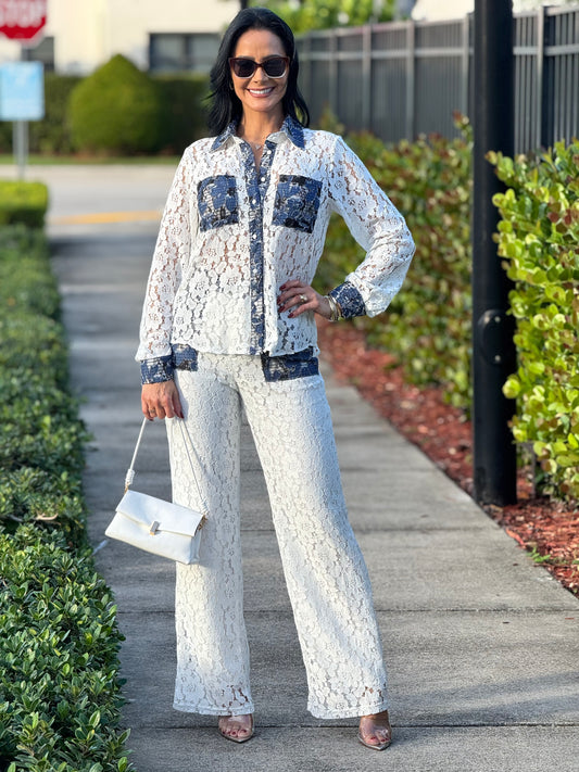 Norkys White/Blue Lace Sheer Set