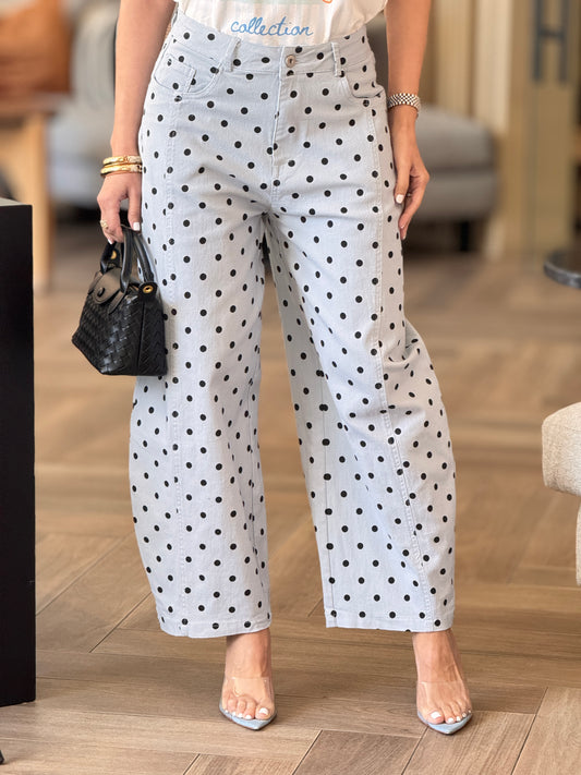 Rosy Blue/Black Polka Dots Barrel Jeans