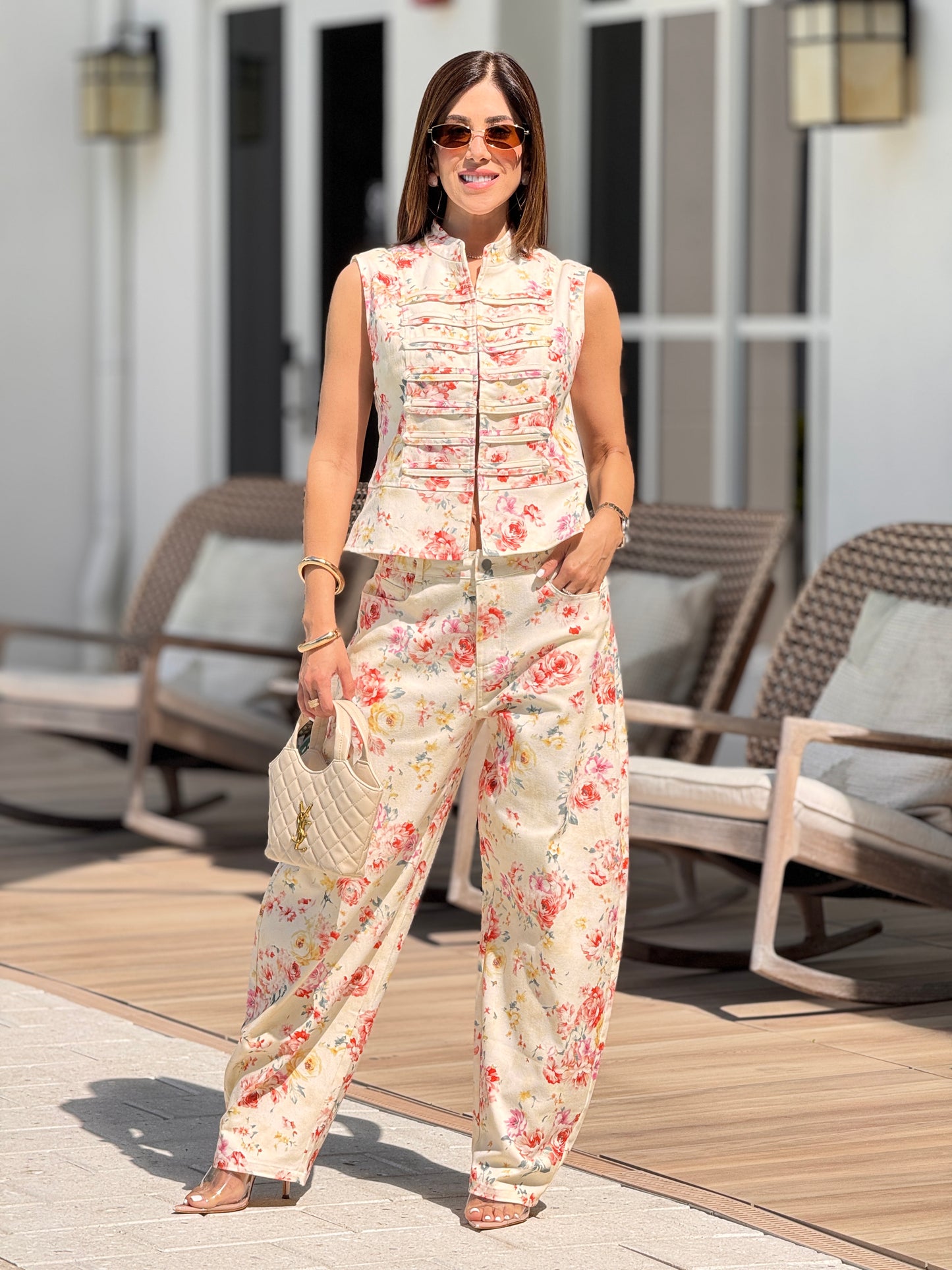 Napo Gaia Beige/Pink Floral Studs Set