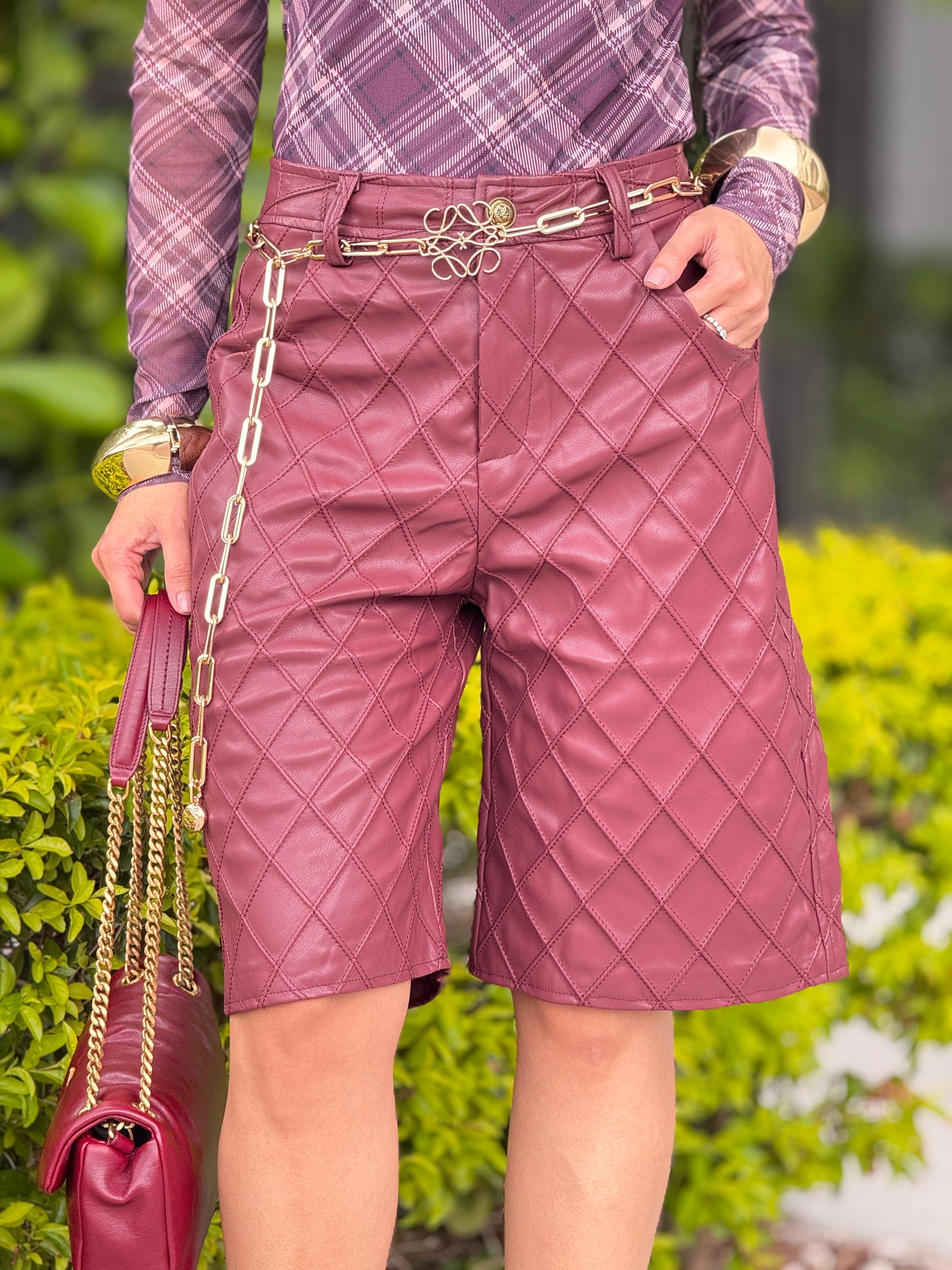 Bangkok Burgungy Leather Bermuda Shorts