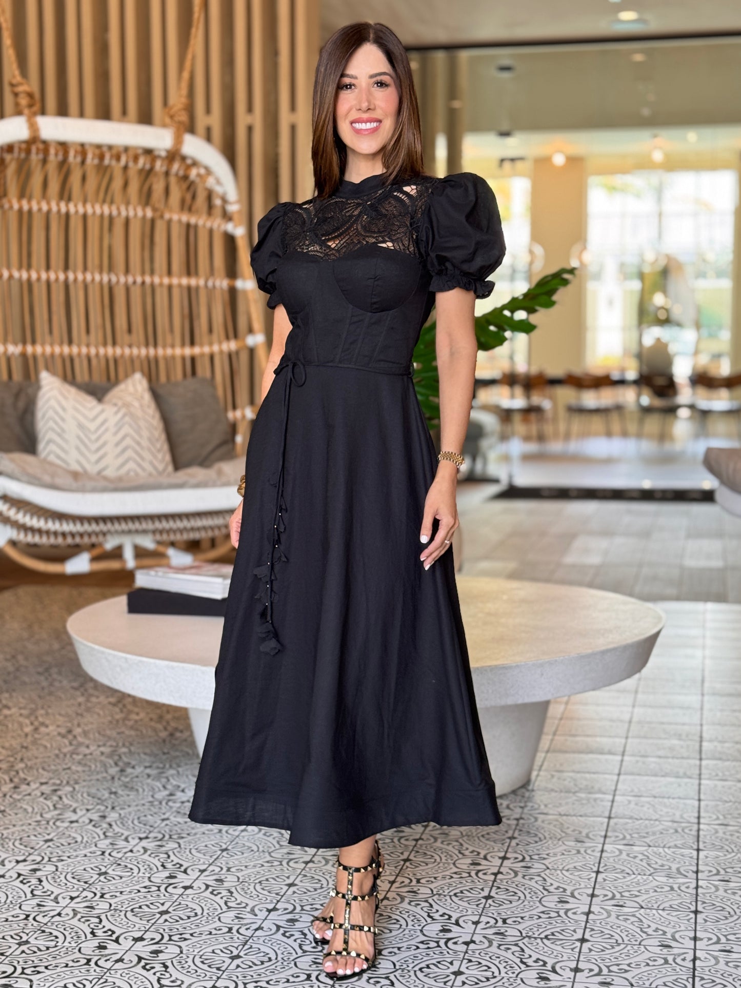 Lucy Black Torchon Puffy Dress