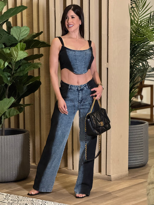 Angelica Hottie Denim/Black Set