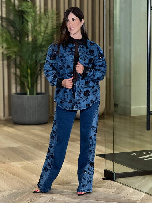 Dani Denim/Black Sequin Jacket Set