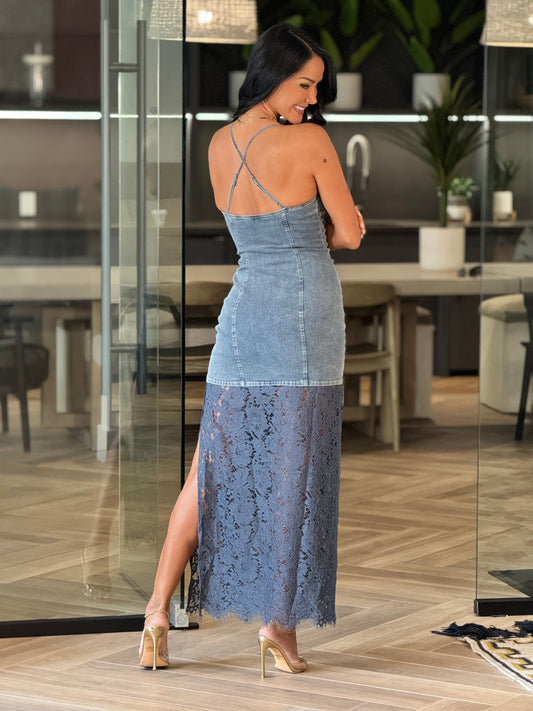 Norkys Denim/Lace Blue Dress