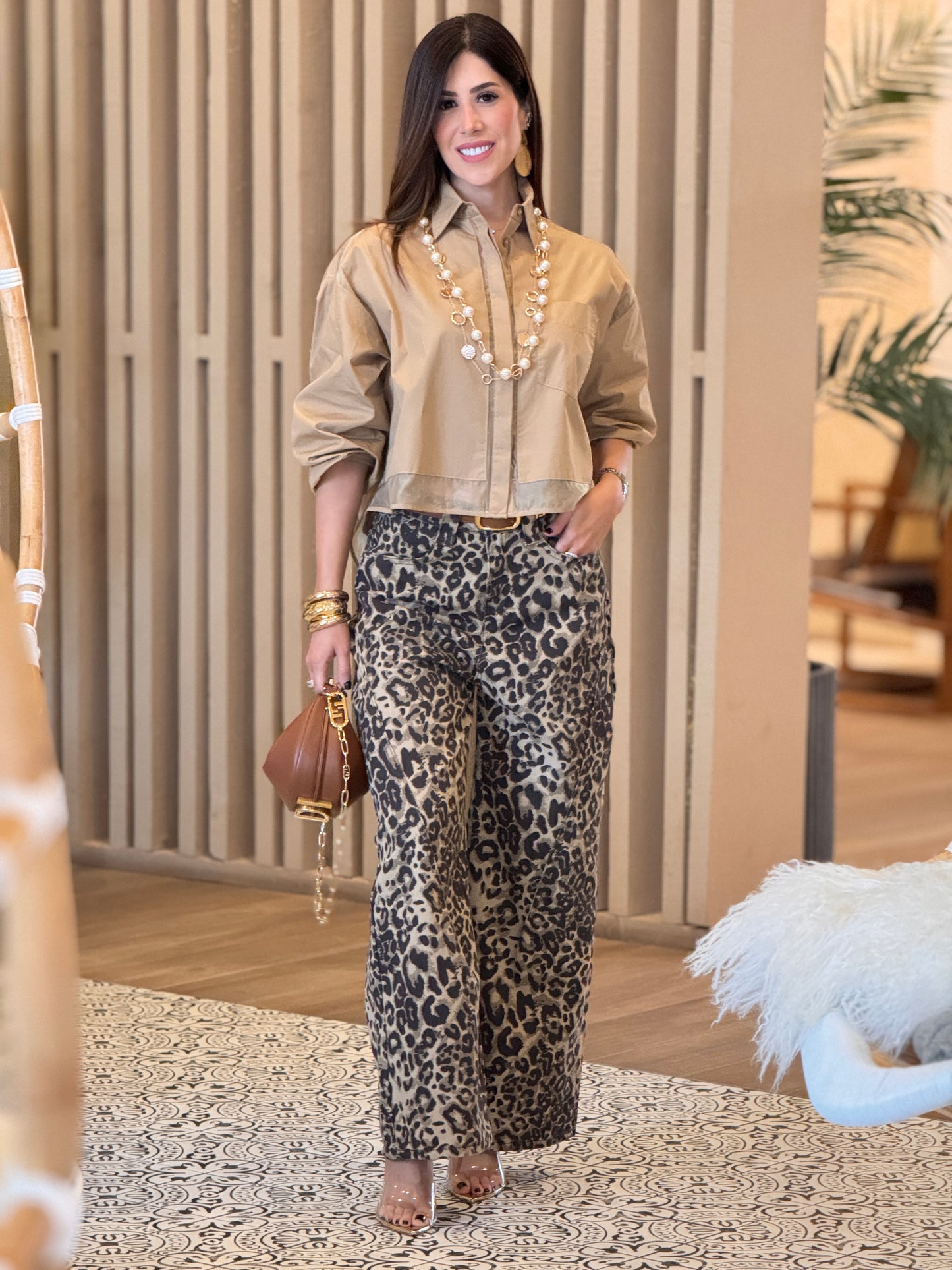 Linzy Leopard Print Straight Jeans