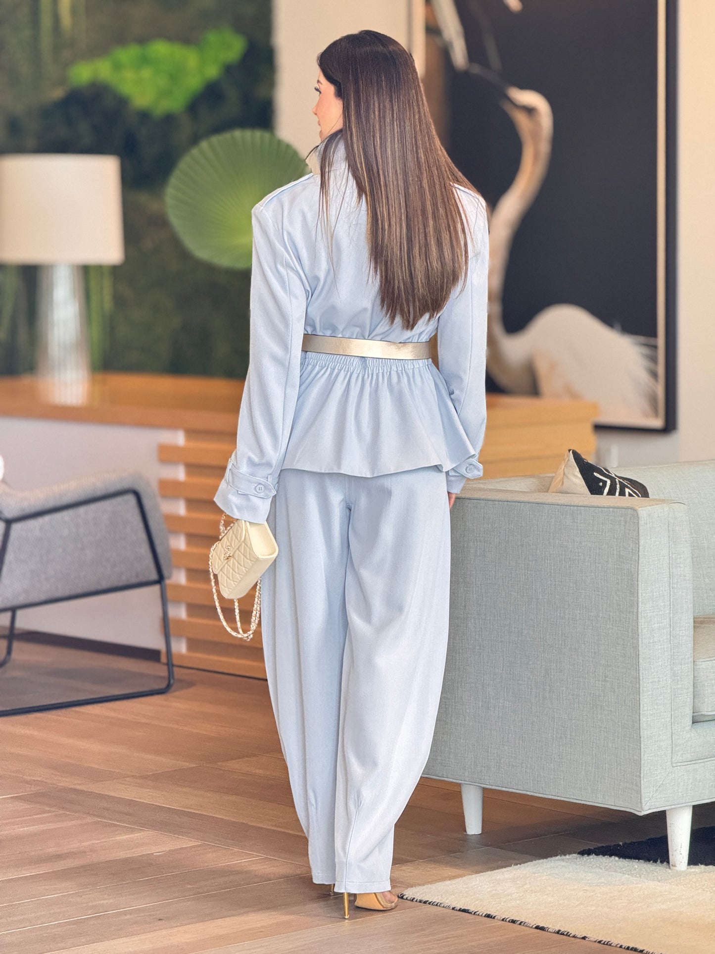 Voguish Blue Jacket Peplum Set