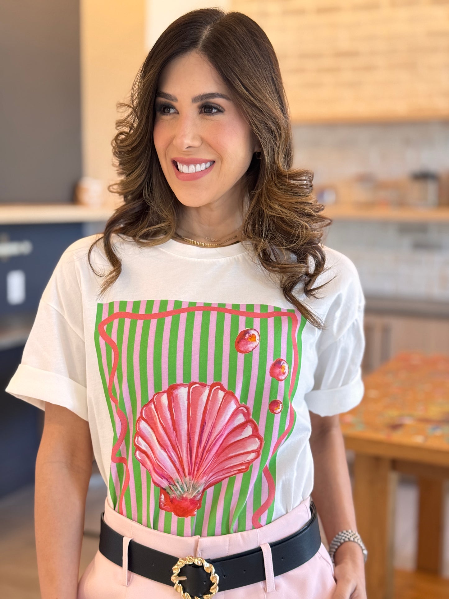 Shell Pink/Green Lines T-Shirt