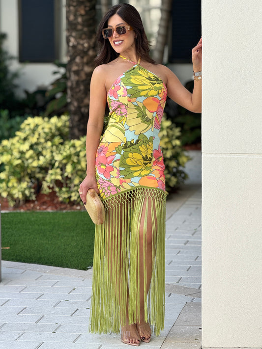 Danna Green/Multicolor Print Fringe Dress
