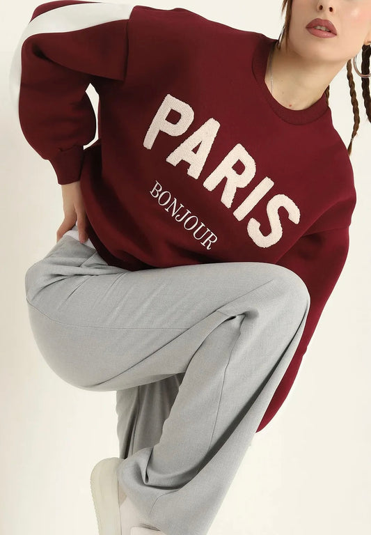 Paris Bonjour Burgundy Sweater Top