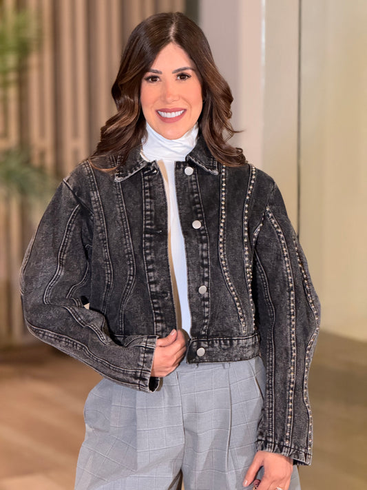 More Black Denim Silver Remaches Jacket Top