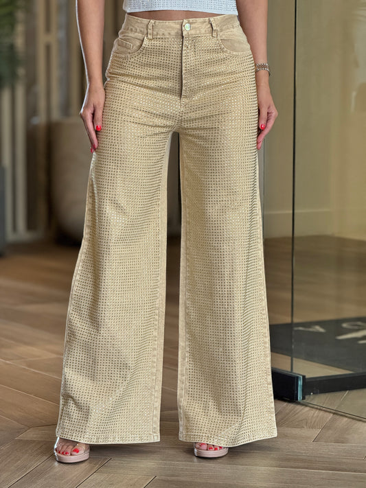 Kiwi Beige Rhinestone Jeans