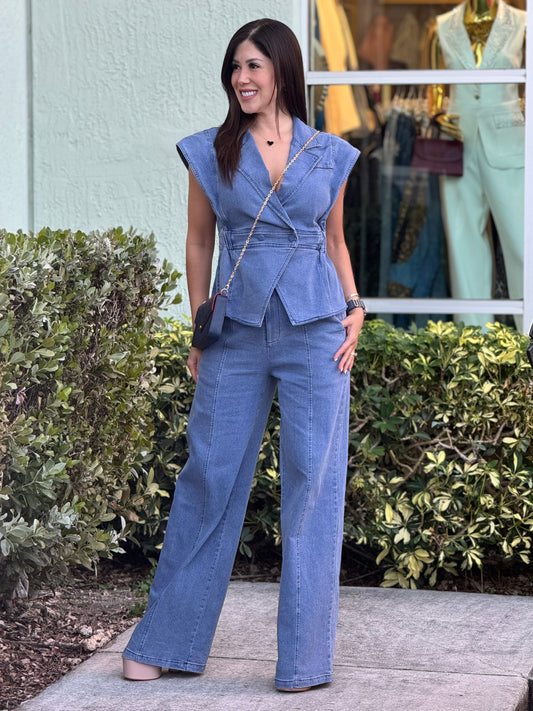 Mackenzie Light Denim Long Vest Set