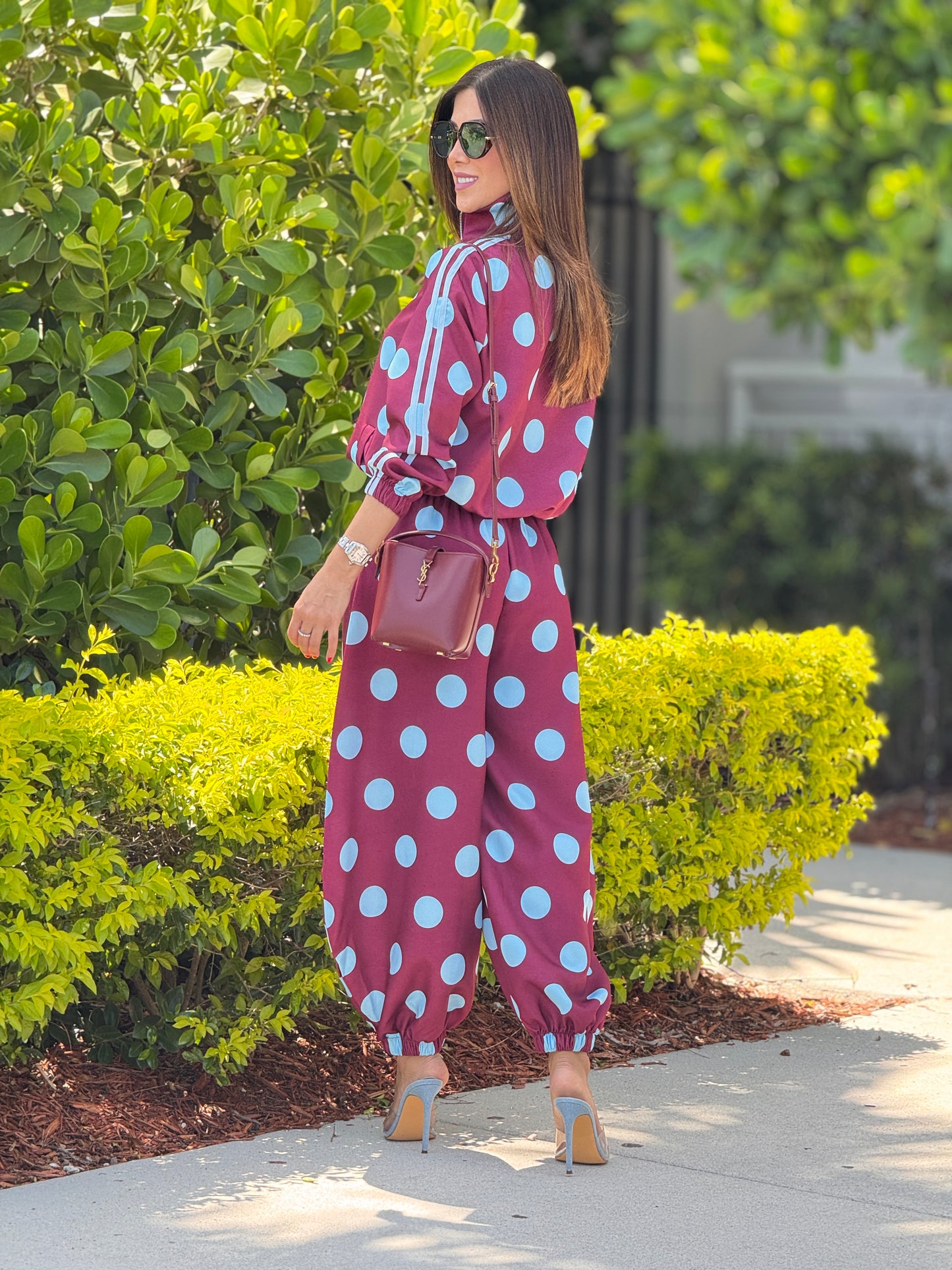 Chinese Burgundy/Blue Polka Dots Set