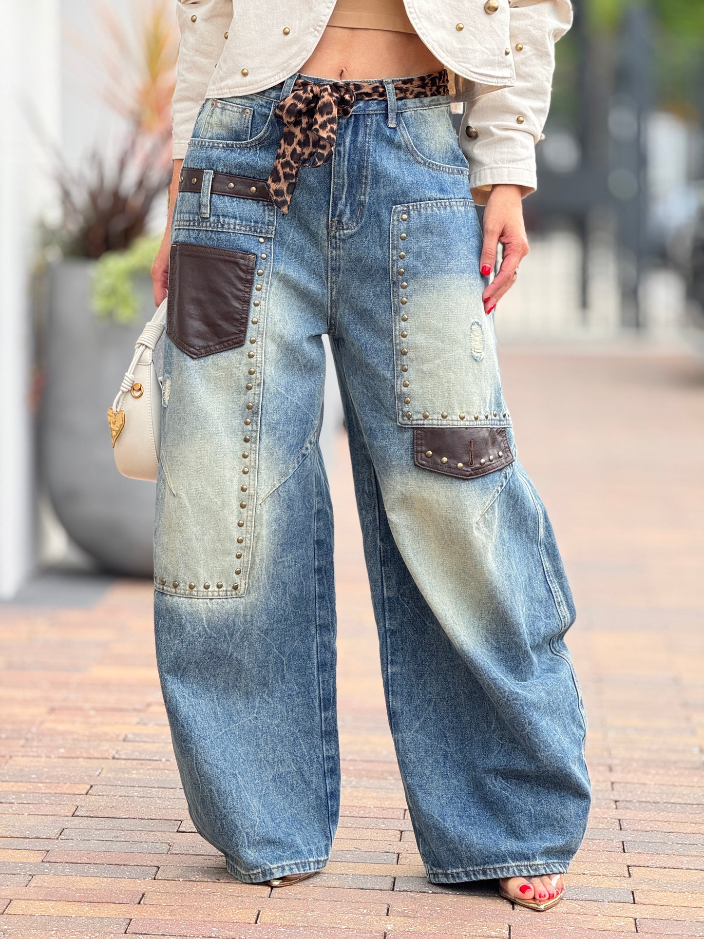Dazzy Denim Leopard Scarf Jeans