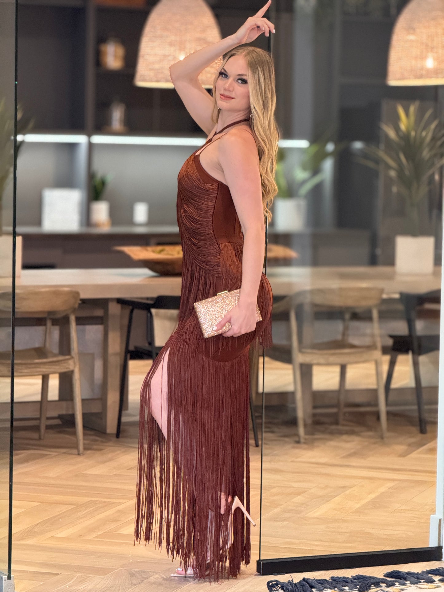 Ebbie Terracota Fringe Dress Gala