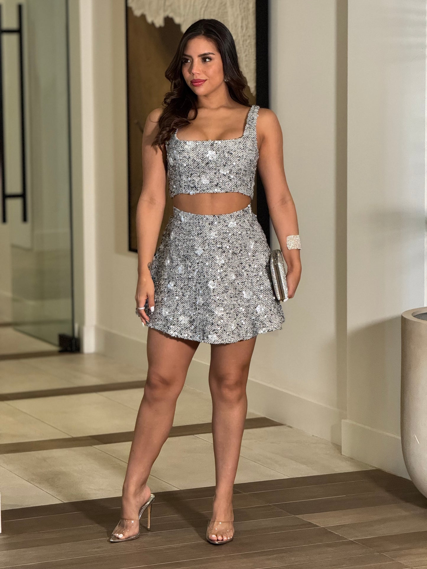 Sharon Gray Tweed Sequin Skirt Set