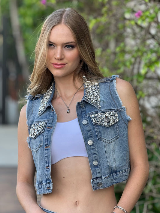 Bella Rhinestone Denim Vest