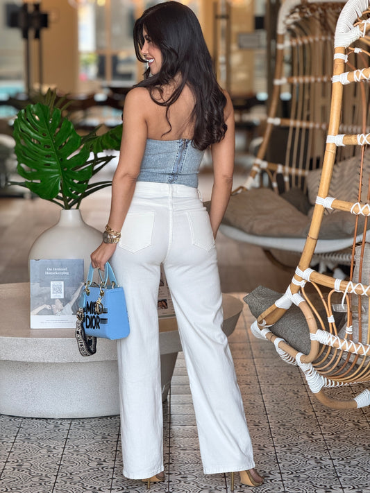 Andreina Denim Bodysuit Top